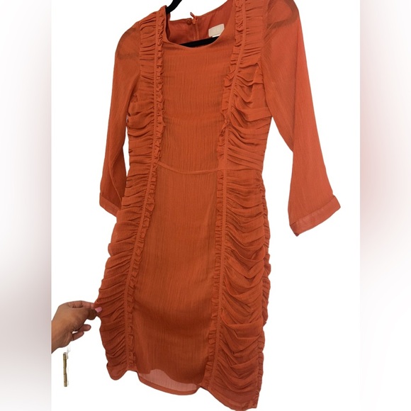 H&M Frill Burnt Orange Above Knee Dress Size 2 - Picture 5 of 12